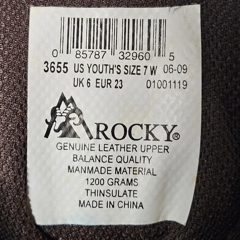 Rocky 3655 Hunting Boots Youth 7W Brown Camo 1200g Thinsulate Insulated Rugged